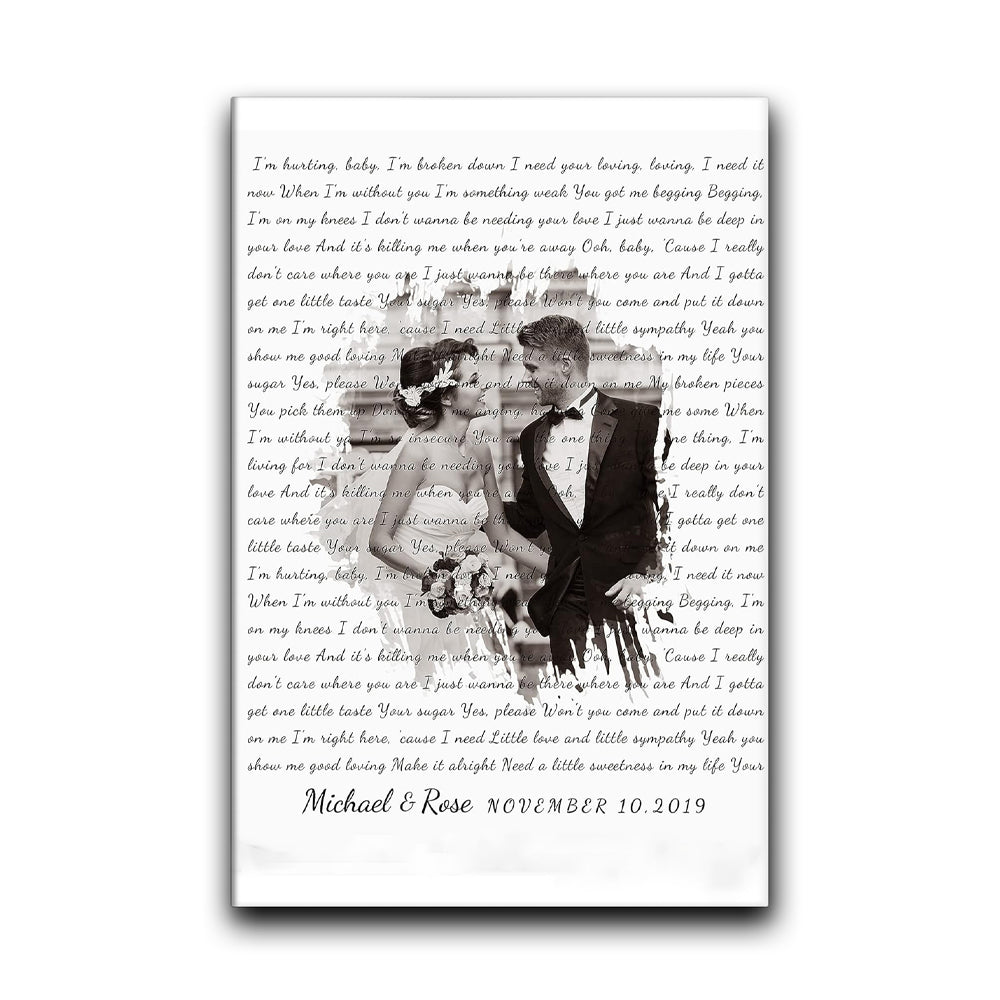 Personalized Music Lyrics Song Canvas Heart in Heart Names Date Upload Photo on Prints Anniversary for Her,Wedding,Birthday,Engagement,Wall Decor