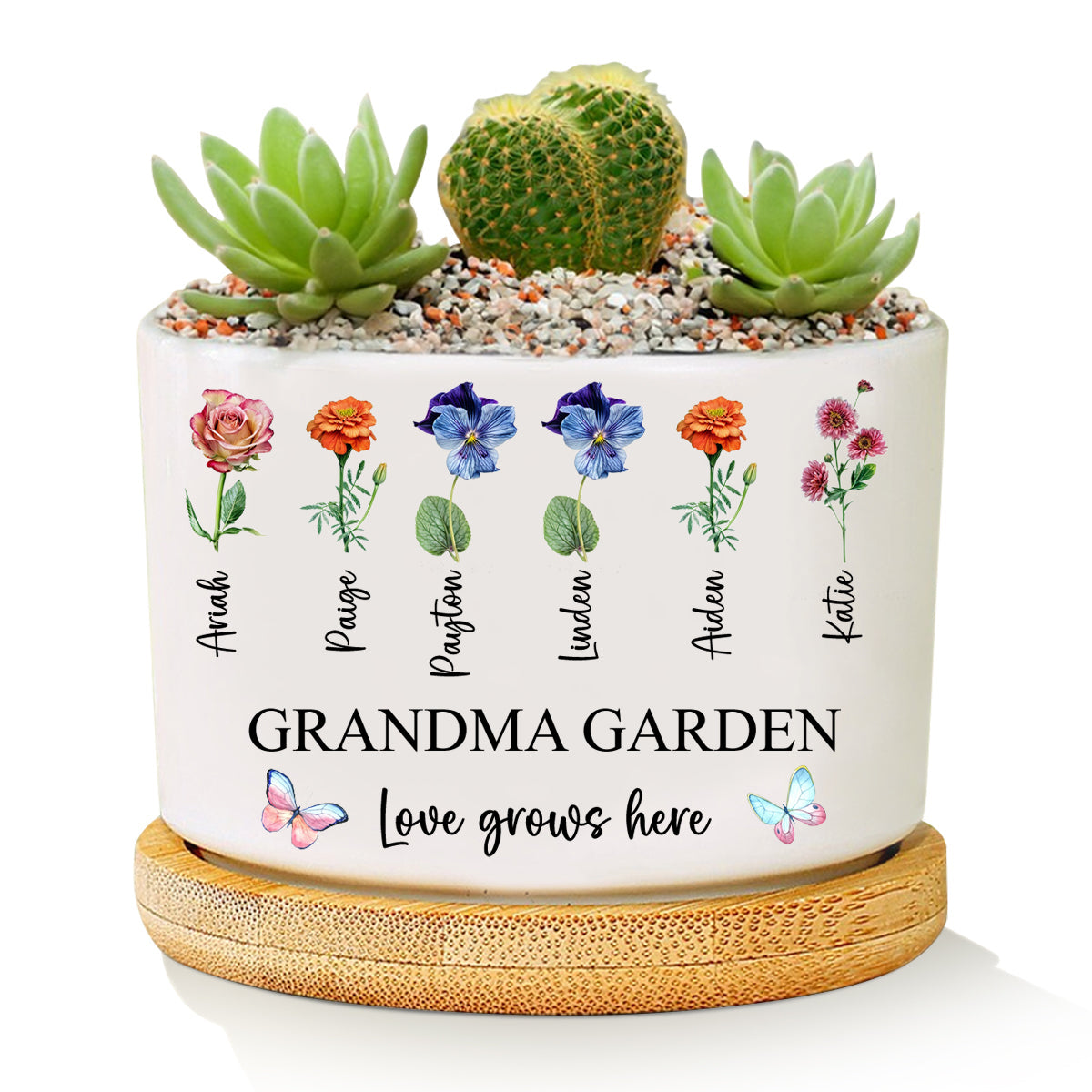 Personalized Grandma's Garden Outdoor Flower Pot With Grandkids Name and Birth Flower For Mother's Day