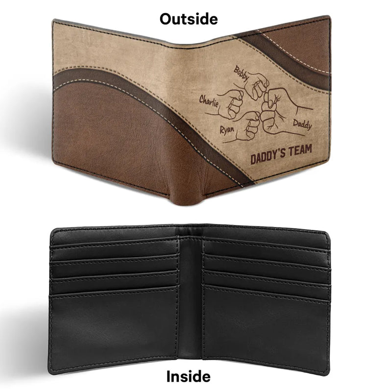 Daddy's Team Fist Bump Personalized Men s Wallet, Father's Day Gift, Birthday Gift For Husband, Dad, Grandpa