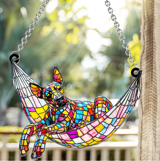 Stained Glass Chilling Dog - Personalized Dog Window Hanging Suncatcher Stained Glass Ornament Gift Dog Lovers Housewarming Gift