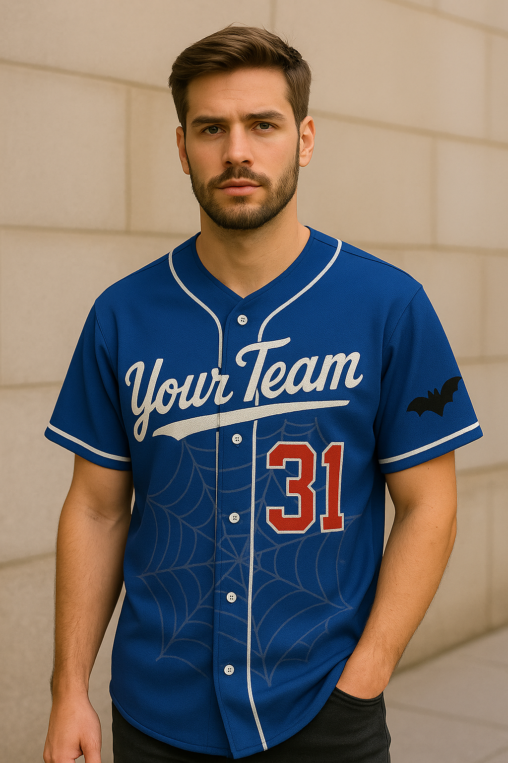Blue & Red Fan Baseball Jersey Custom Name & Number