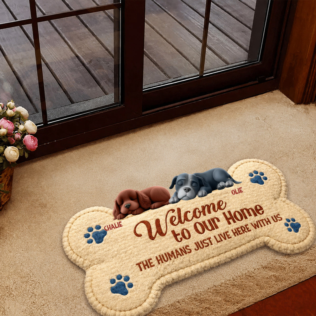 Welcome To Our Home The Humans Live With Lovely Dogs - Personalized Custom Doormat
