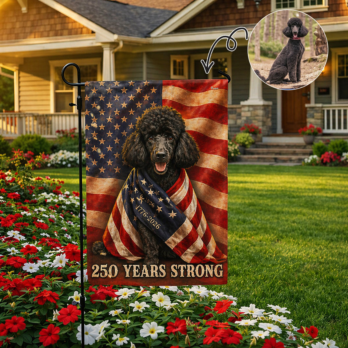 Custom Dog Photo American Patriot Flag, Personalized 250 Years Strong Dog US Flag 250th Anniversary Gift For Family
