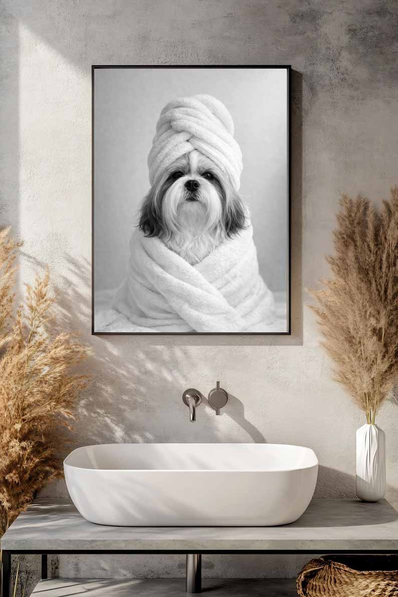 Custom Pet Portrait Humorous Bathroom Scene, Personalized Dog or Cat Photo Art, Unique Gift for Pet Lovers, Pet Christmas Gift, Pet Owner
