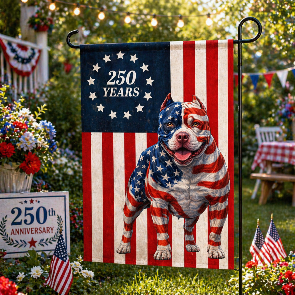 Patriotic Dog Garden Flag, 250 Years Betsy Ross Flag Decor for Dog Lover Custom Dog Photo Flag 250th Anniversary Flag