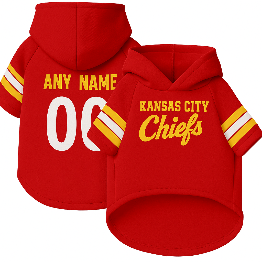 Kansas City Chiefs Dog Hoodie T-Shirt Pet Clothes Jersey Custom Name and Number Gifts