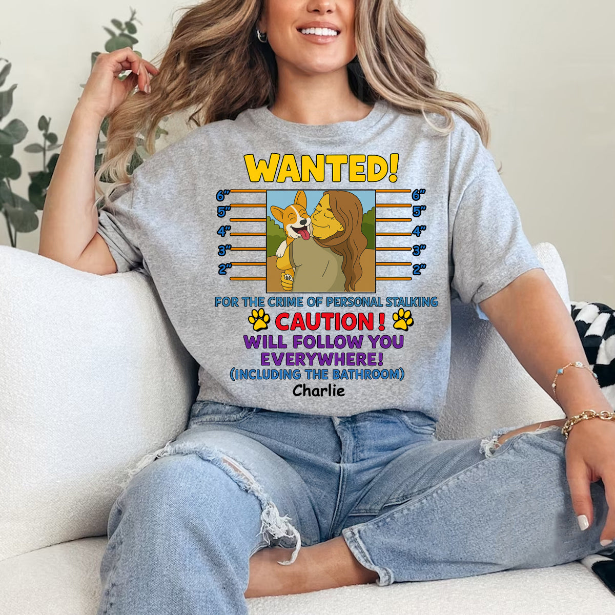 Wanted for the crime of personal stalking will follow you everywhere including the bathroom custom Simpsonized photo shirt Dog Mom Shirt Dog Lovers Shirt