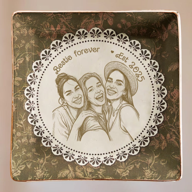 Best Friends Gift For Her Custom Photo Sketch Line Art - Personalized Jewelry Dish