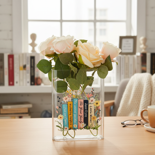 Personalized Book Vase, Acrylic Reader Gift, Custom Literary Decor
