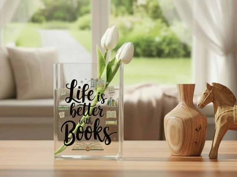 Customized Name Life is Better with Books Acrylic Book Vase,Eco-Friendly Home Decor,Personalized Encouraging Book Vase,Gifts for Book Lover