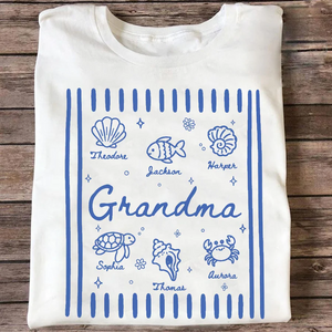 Blue Retro Summer Grandma Mom - Personalized Shirt