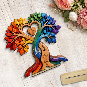 LGBT Couple Heart Tree - Personalized Wooden Plaque - Anniversary Gift for Him, Gift for Her