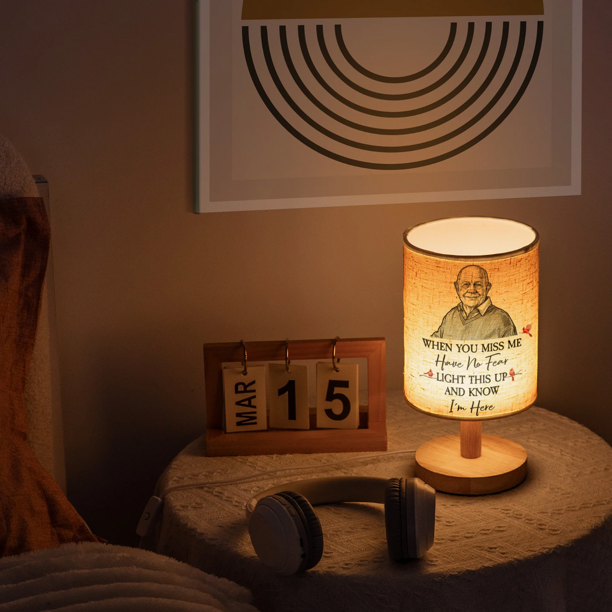 Memorial Gift Custom Photo Sketch Line Art - Personalized Fabric Lamp
