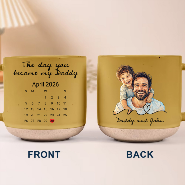 Father's Day Gifts, Custom Photo Watercolor Art Father's Day Gift For New Dad, Husband - Personalized Pottery Mug