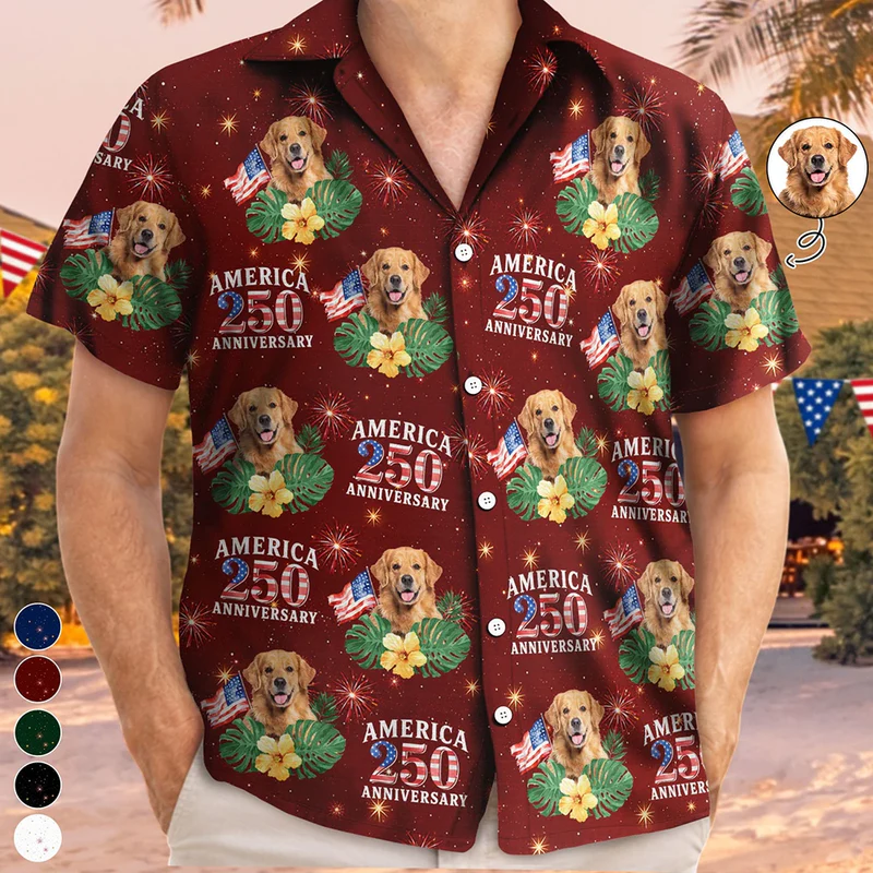 Custom Photo America 250 Anniversary Dog Cat Pet - Personalized Hawaiian Shirt