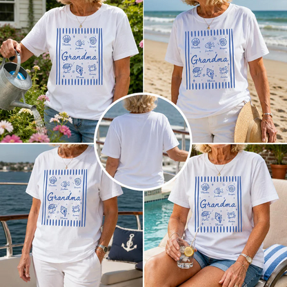 Blue Retro Summer Grandma Mom - Personalized Shirt