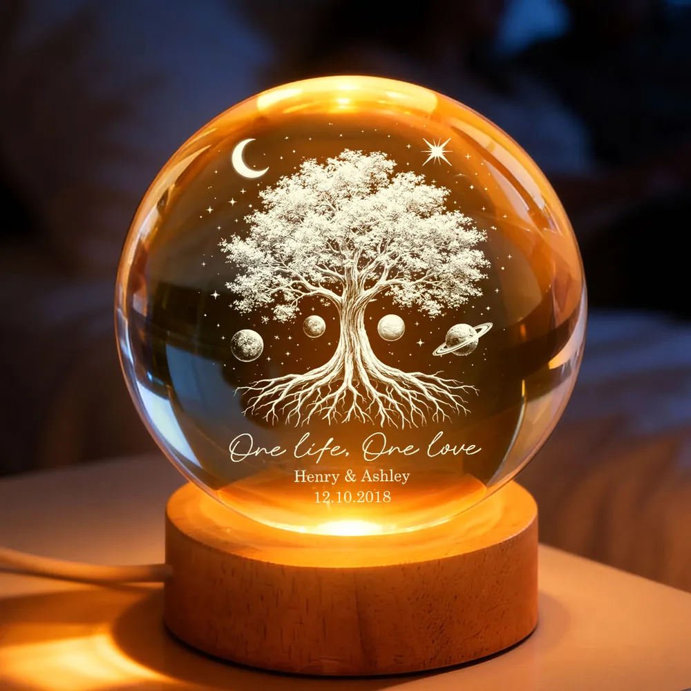 One Life One Love Couple Tree of Life - Personalized Crystal Ball LED Night Light - Sentimental Gift for Her, for Him, Couple Keepsake