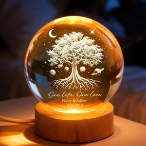 One Life One Love Couple Tree of Life - Personalized Crystal Ball LED Night Light - Sentimental Gift for Her, for Him, Couple Keepsake