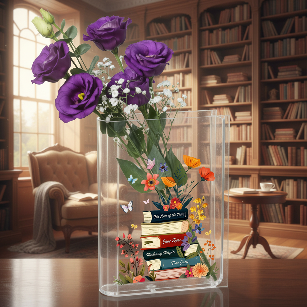 Personalized Acrylic Book Vase, Literary Vase, Bookish Home Decor, Readers Book Vase, Library Vase, Retro Book Floral Vase, Name Book Vase