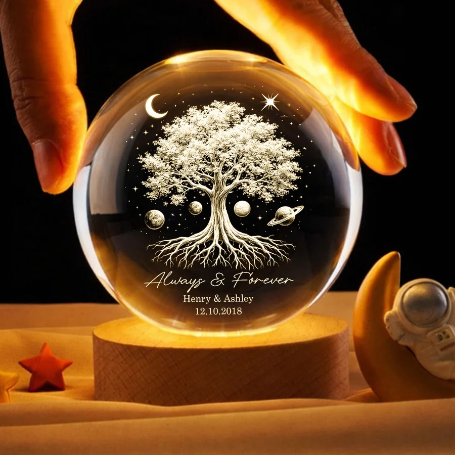 One Life One Love Couple Tree of Life - Personalized Crystal Ball LED Night Light - Sentimental Gift for Her, for Him, Couple Keepsake