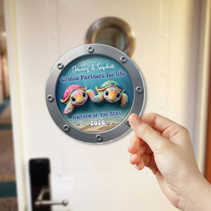 Happy Sailing Turtle Couple - Custom Shape Fridge Magnet