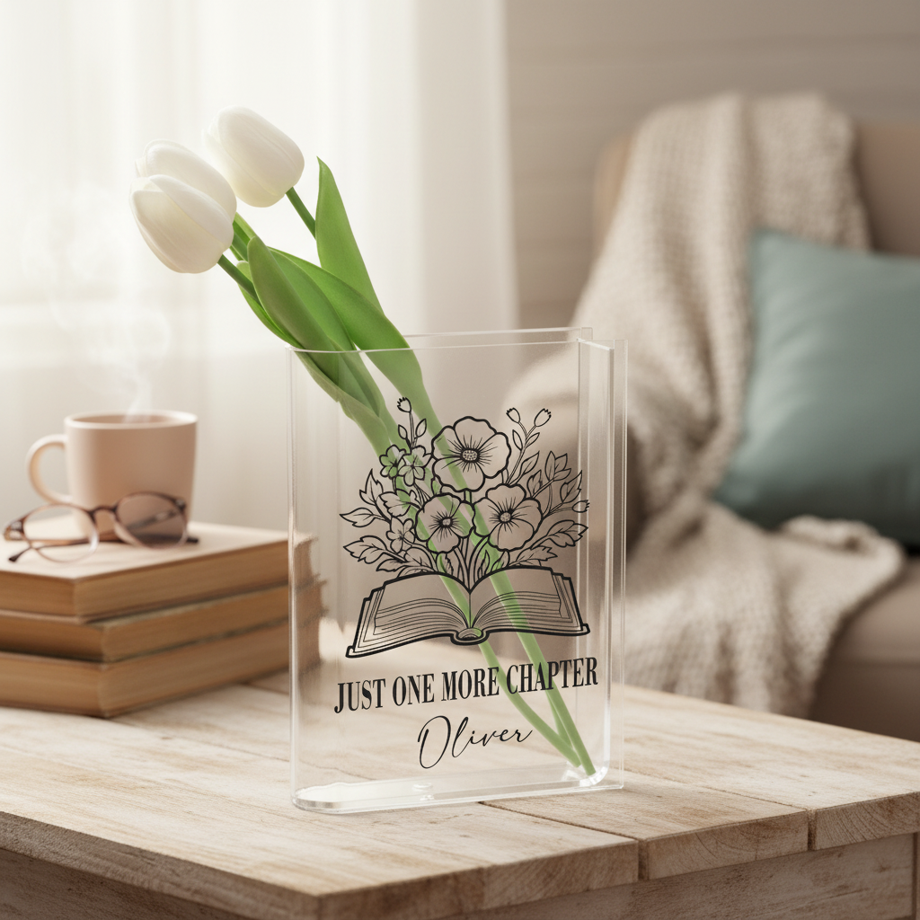 Personalized Acrylic Book Vase, Literary Vase, Bookish Home Decor, Readers Book Vase, Library Vase, Retro Book Floral Vase, Name Book Vase