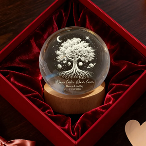 One Life One Love Couple Tree of Life - Personalized Crystal Ball LED Night Light - Sentimental Gift for Her, for Him, Couple Keepsake