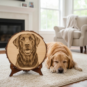 Pet Memorial Plaque - Personalized Dog photo engraved live edge wood slab Custom Pet Tribute