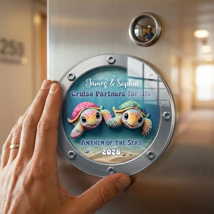 Happy Sailing Turtle Couple - Custom Shape Fridge Magnet