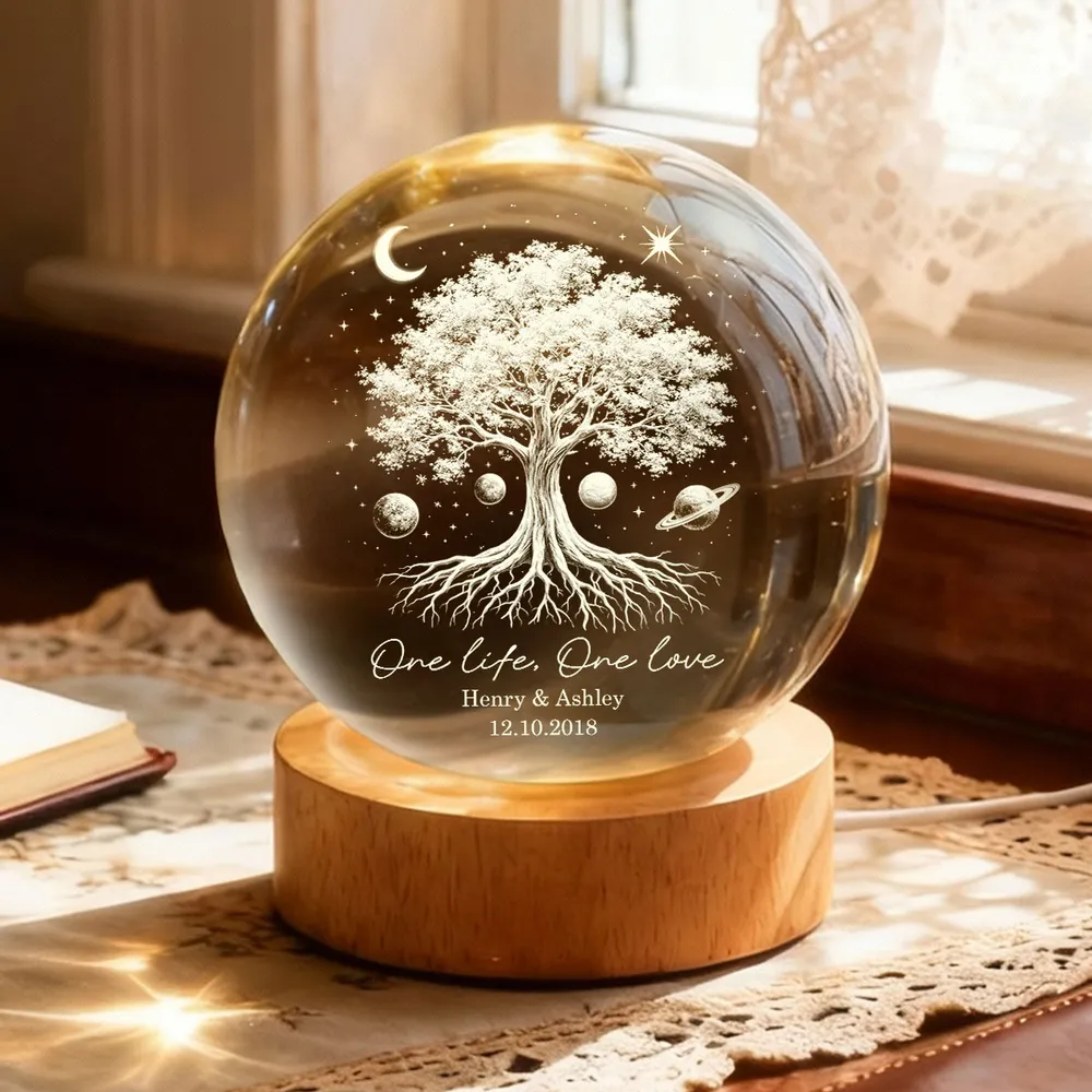 One Life One Love Couple Tree of Life - Personalized Crystal Ball LED Night Light - Sentimental Gift for Her, for Him, Couple Keepsake
