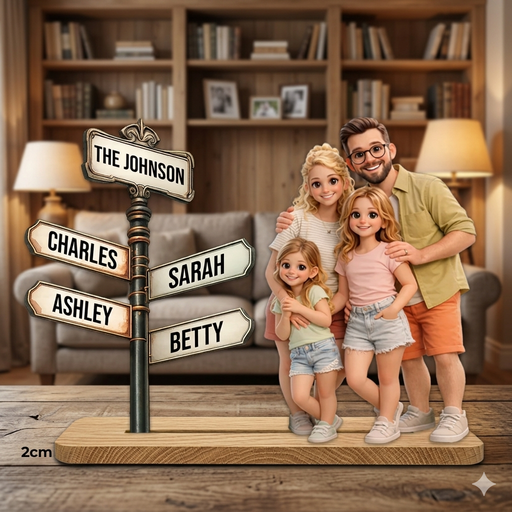 Customized Family Name Street Sign with 3D Characters - Wooden Plaque