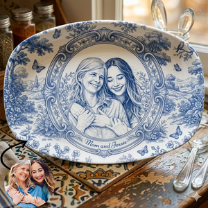 Mom & Kid A Bond That Can t Be Broken - Personalized Platter, Gift For Mom, Grandma, Drawing Portrait