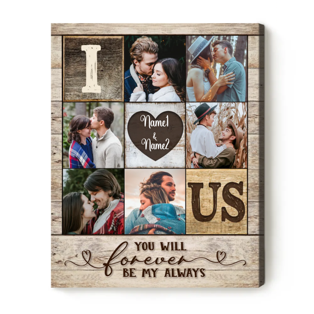 Custom I Heart Us Photo Collage Canvas, Couple Photo Gifts, Valentine s Day Gift For Spouse