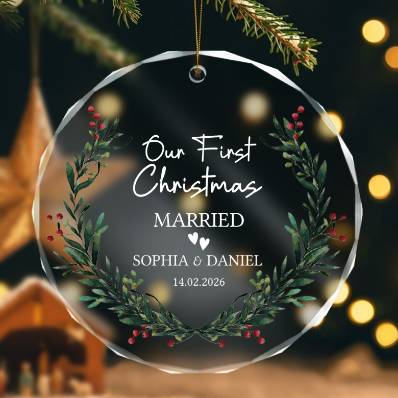 First Christmas Married Wedding Gift - Personalized Crystal Ornament - Christmas Gift For Newlywed Couple