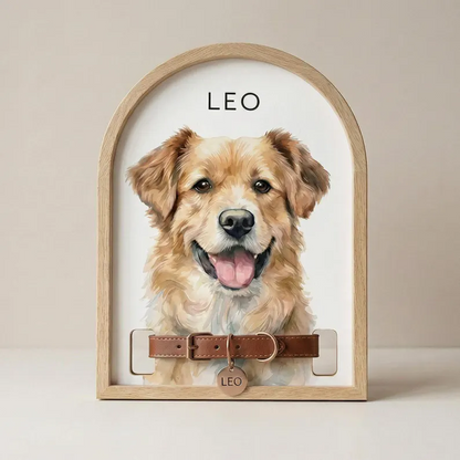 Custom Watercolor Pet Memorial Frame with Collar Holder, Pet Memorial Collar Holder