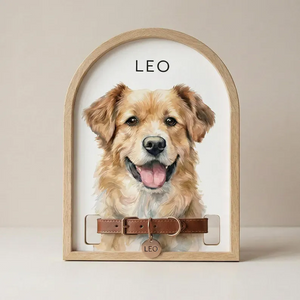 Custom Watercolor Pet Memorial Frame with Collar Holder, Pet Memorial Collar Holder