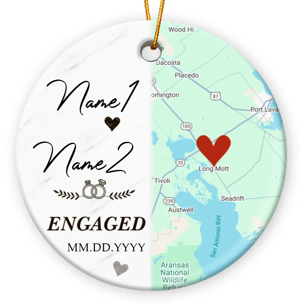 Personalized Colored Map Engagement Ceramic Ornament, Just Engaged Ornament 2025, Special Engagement Gift For Couple