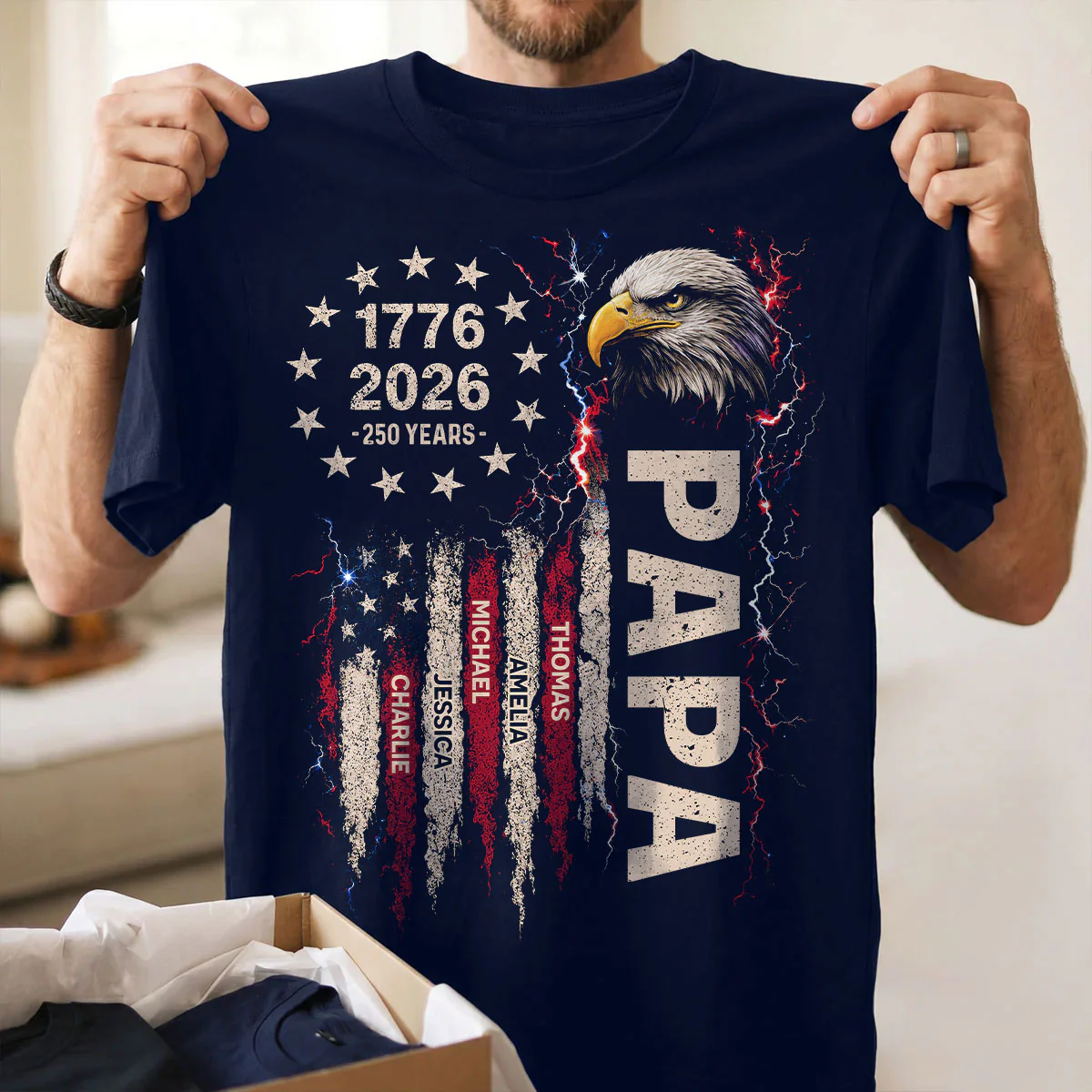 Patriotic Eagle Grandpa USA 250th Anniversary - Personalized Shirt for Dad, Grandpa, Husband