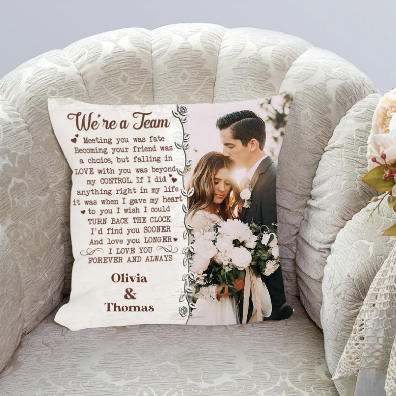 We're A Team Personalized Photo Pillow Gift For Couple