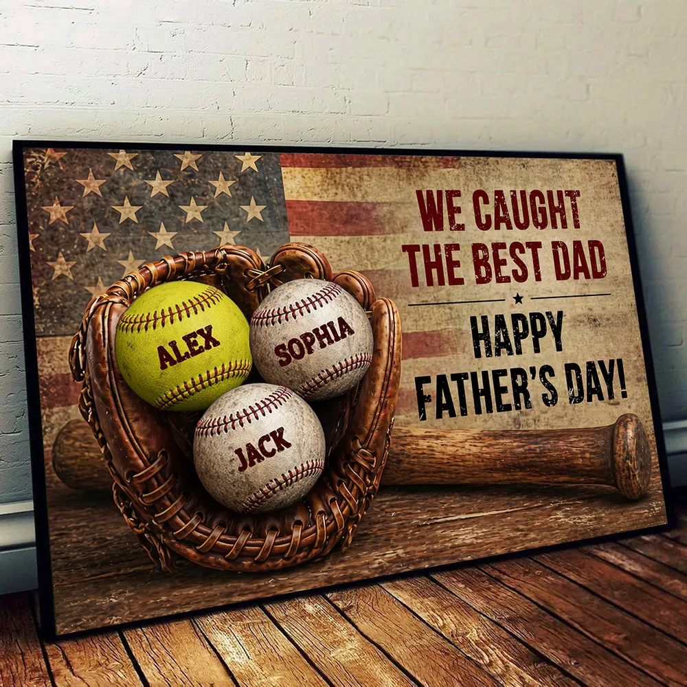 Baseball Gloves Nation Flag - Personalized Poster - Father's Day Gift for Husband, Dad