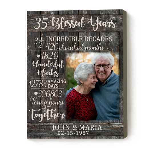 35 Years Anniversary Personalized Photo Canvas, Parent Anniversary 35 Years, 35 Blessed Years