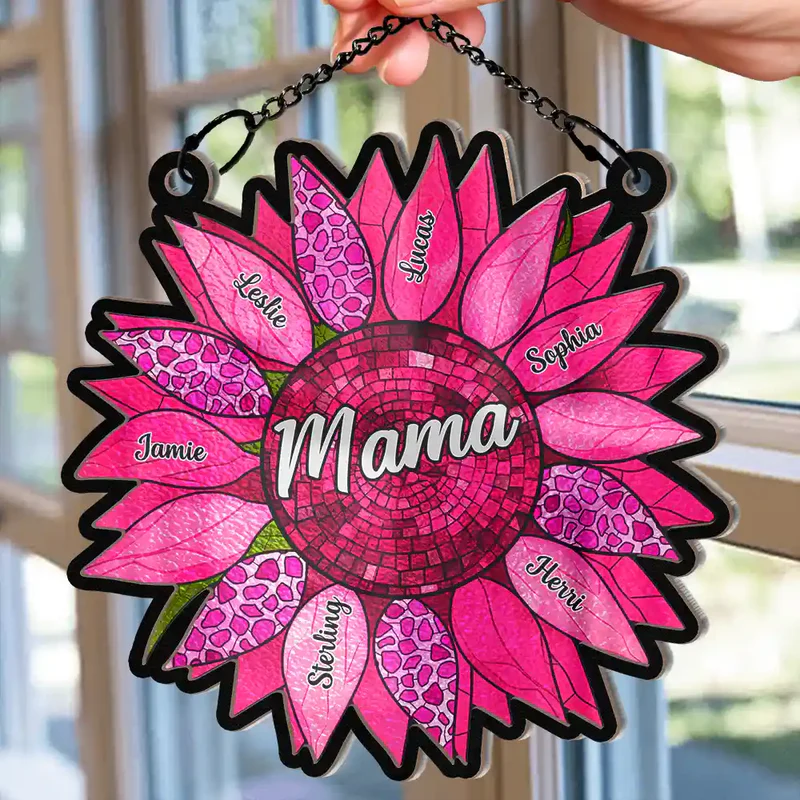 Personalized Sunflower Suncatcher Custom Grandma Name & Kids Names Gift