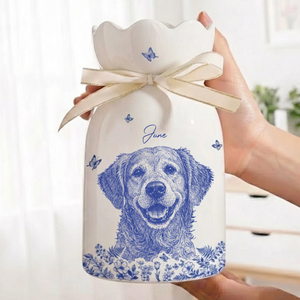 Custom Photo Pencil Sketch Art Loving Couple Family Pet - Personalized Ceramic Flower Vase