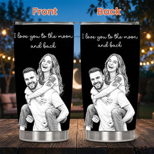 Custom Couple Photo Sketch Line Art Anniversary Gift For Him, Her - Personalized Tumbler Cup