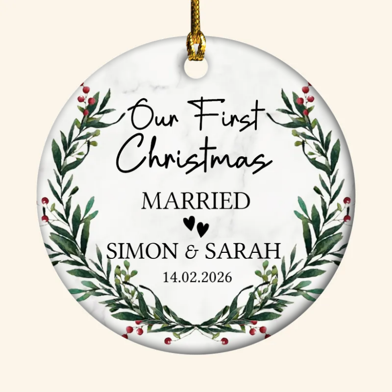 First Christmas Married Wedding Gift - Personalized Ornament - Christmas Gift For Newlywed Couple