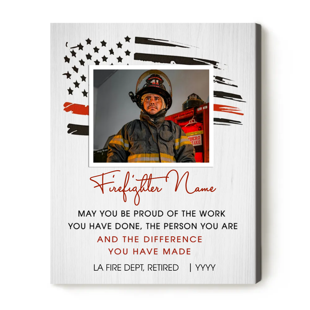Firefighter Retirement Custom Picture Canvas, Retired Firefighter Gifts For Men, Fireman Thank You Gift, Fire Chief Retirement Gifts
