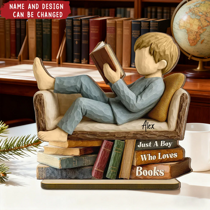 Man Woman Book Lover Reading Book On Sofa - Personalized Standing Wooden Plaque