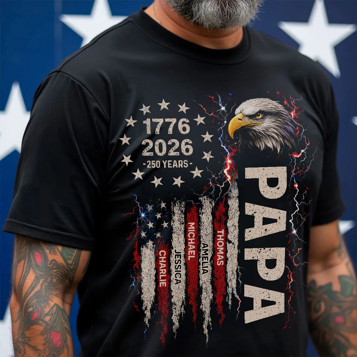 Patriotic Eagle Grandpa USA 250th Anniversary - Personalized Shirt for Dad, Grandpa, Husband
