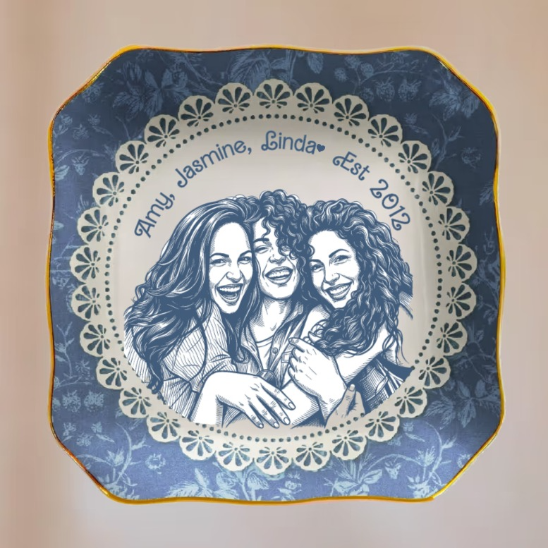 Best Friends Gift For Her Custom Photo Sketch Line Art - Personalized Jewelry Dish