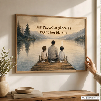 Peaceful Lakeside Dad And Kids Watercolor Style - Personalized Poster download_3_14600a29-9521-40a8-80fa-f420a8b1a41a.png